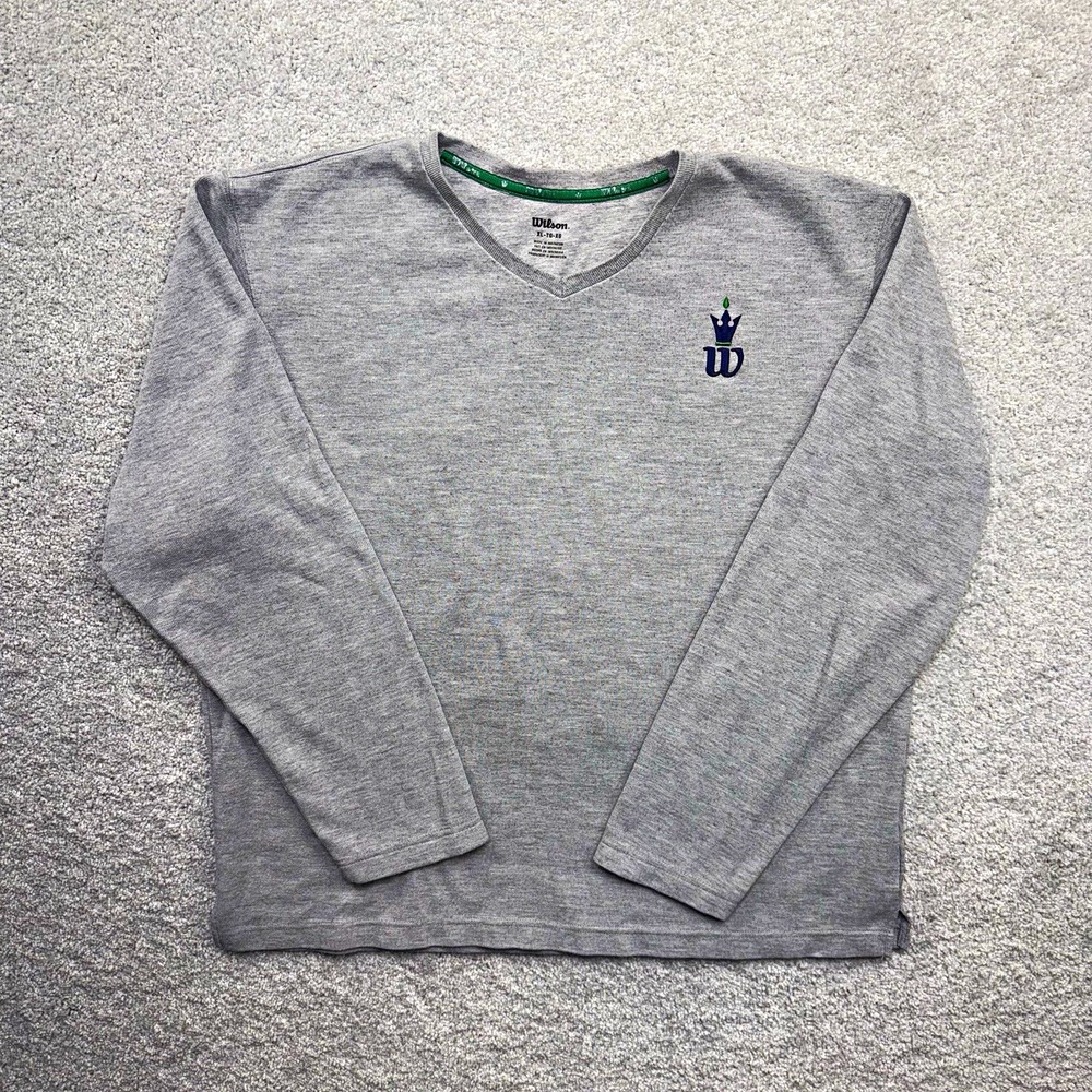 Wilson Long Sleeve Shirt Mens XL Grey Crown Logo V-Neck Heritage Chicago 1914